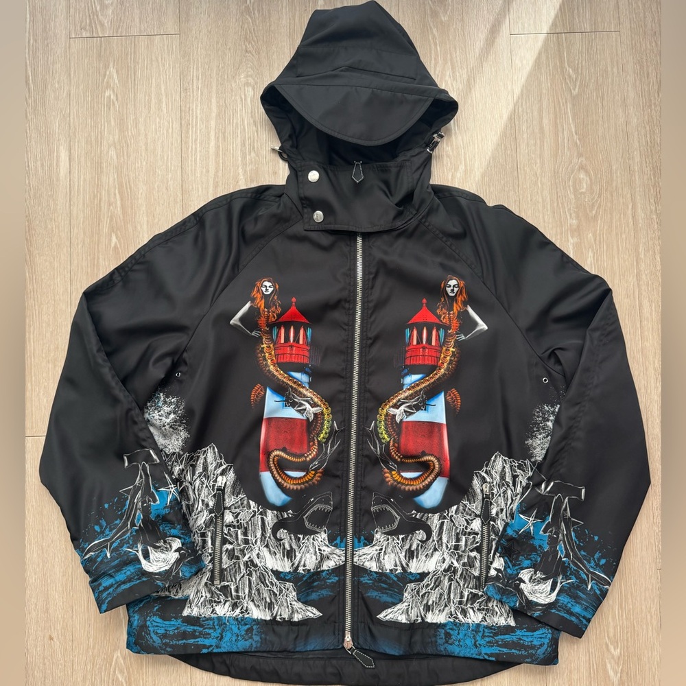 Burberry Graphic Waterproof Zippered Raincoat Graphic Mermaid Nautical Size Larg